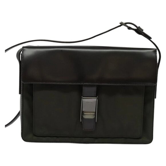 PRADA Shoulder Bag Nylon Leather Khaki Silver Auth bs25911 - Picture 1 of 14